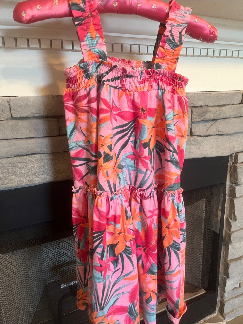 Jessica Simpson Girls' Pink Tropical Floral Tiered Dress
